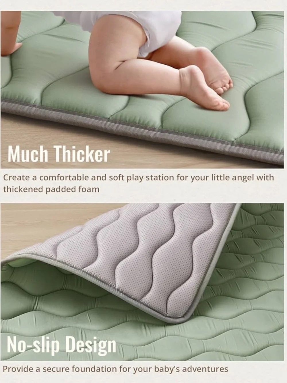 Blissful Diary Sage Baby Padded Play Mat for Floor, 50x50 Playpen Tummy Time Mat